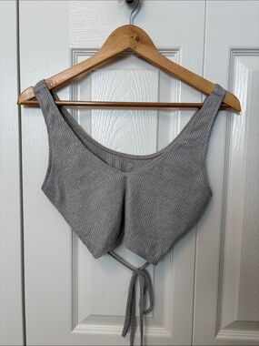 Gilly Hicks Gray Ribbed Tie-Front Crop Tank